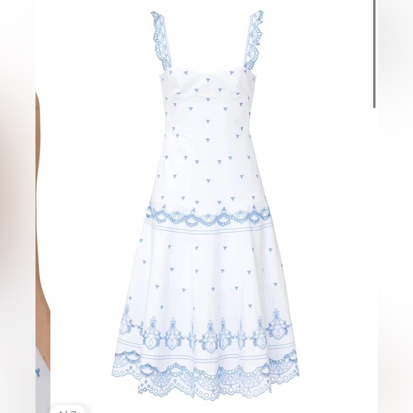 Jonathan Simkhai white & sky blue eyelet midi dress S/M Please read about size - Picture 4 of 16